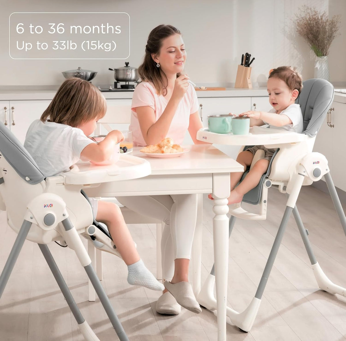 KÜB Silla alta 3 en 1 plegable y portátil para bebé con 2 ruedas |...