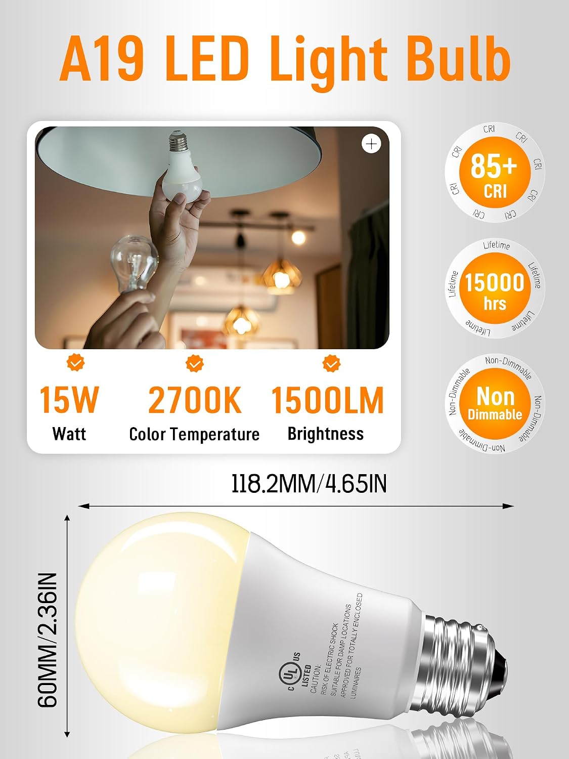 Paquete de 12 bombillas LED equivalentes a 100 W, A19 blanco cálido...