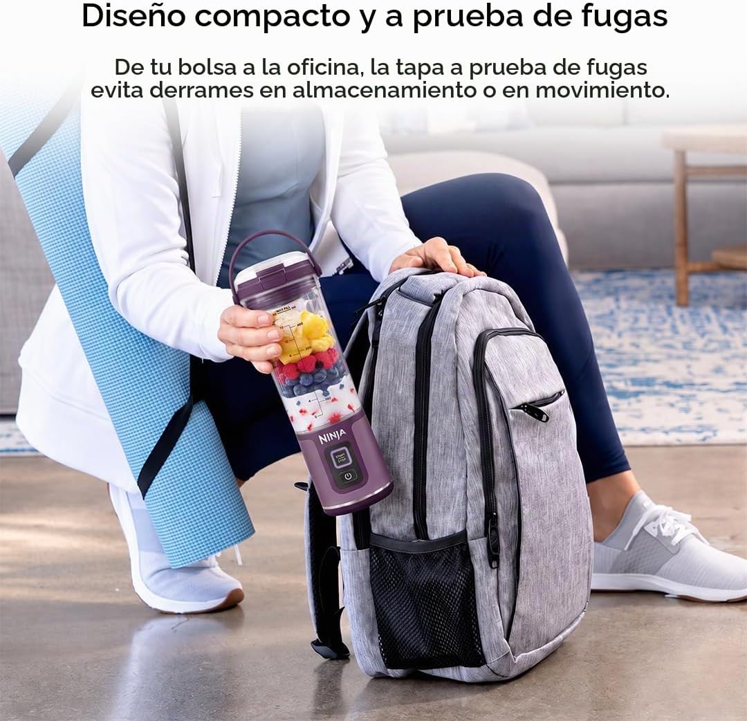 Ninja BC151PR Blast - Licuadora portátil, inalámbrica, recipiente d...
