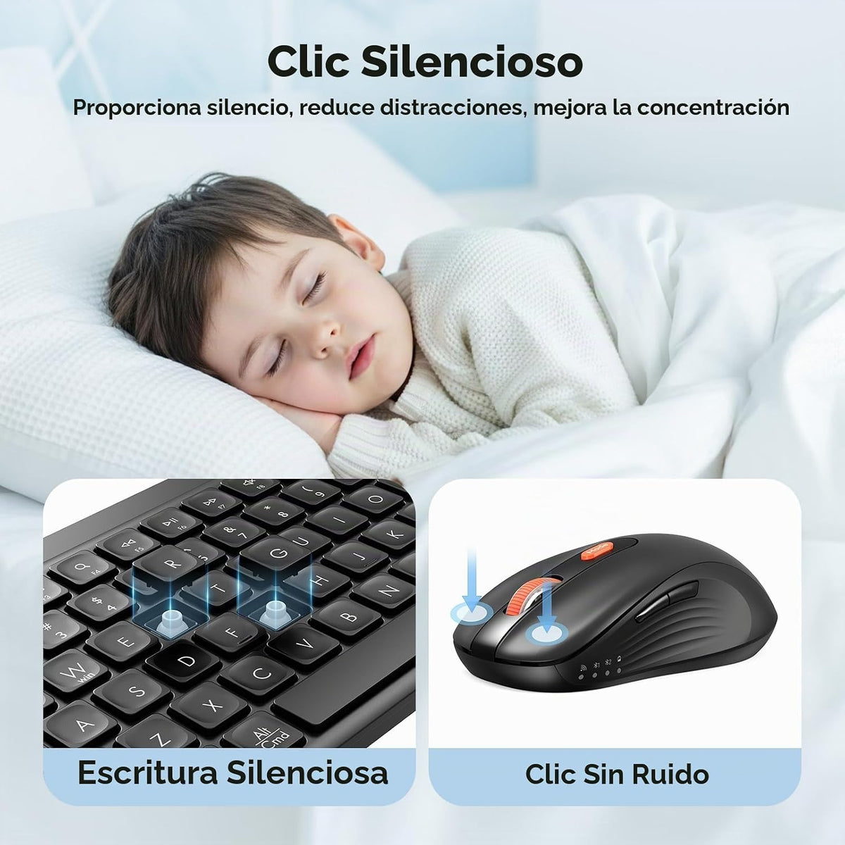 MEETION Combo de teclado y mouse Bluetooth, multidispositivo silenc...