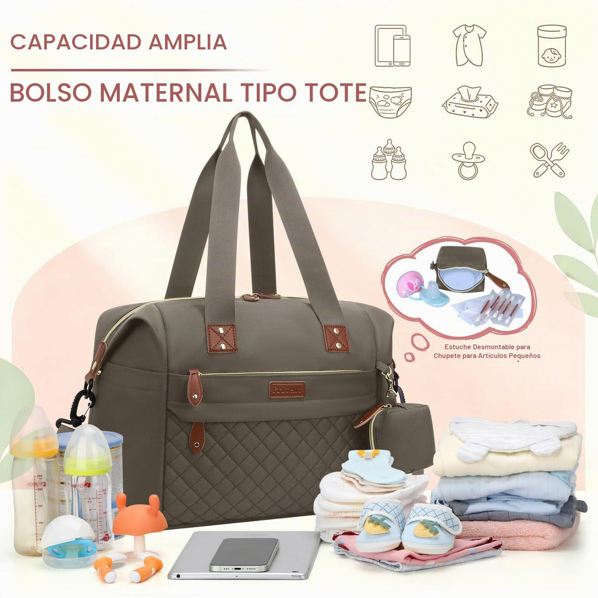Pritent Bolsa de Pañales Tipo Tote, Bolsas de Pañales para Bebé con...