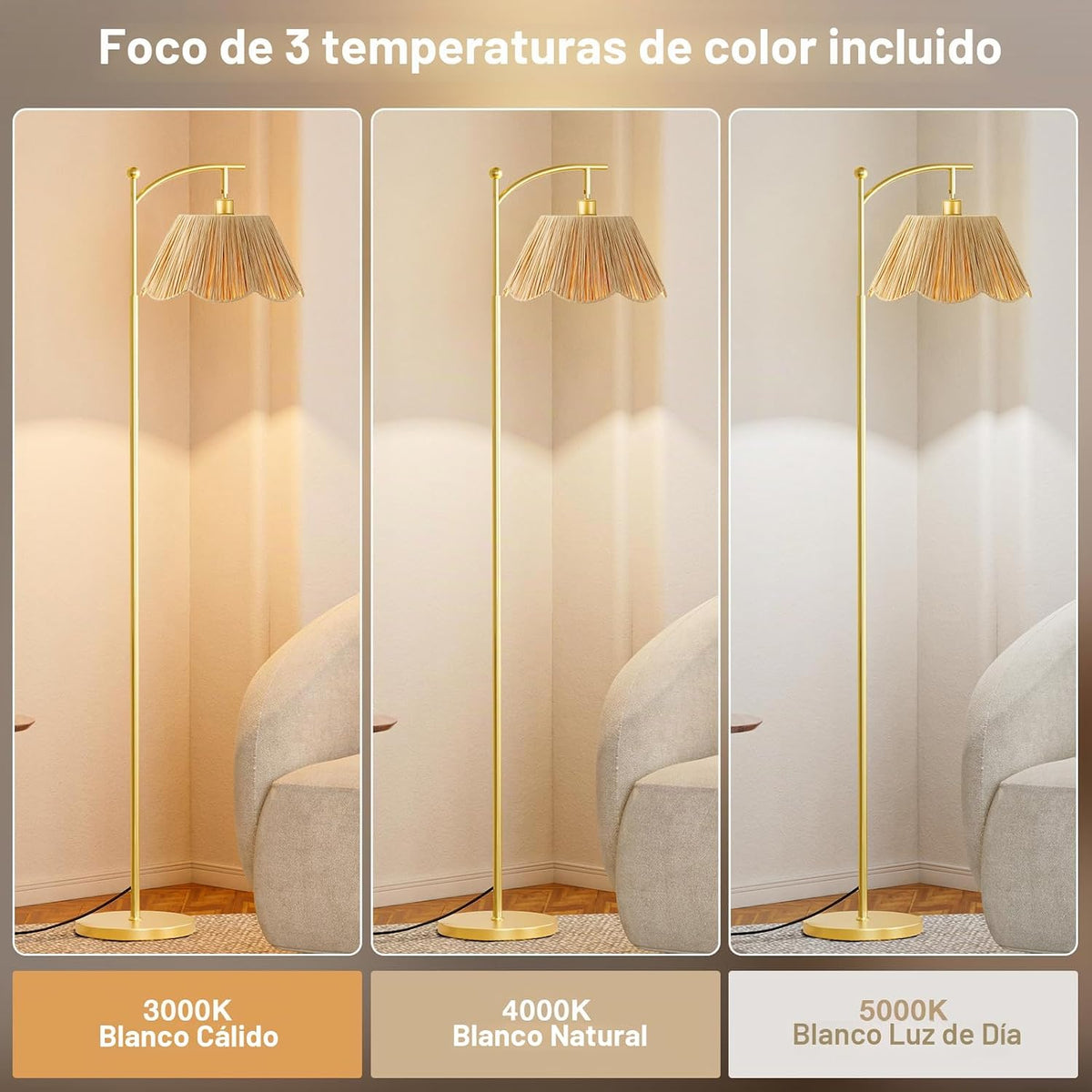 Ambimall Lámparas de pie de 60 pulgadas para sala de estar con 3 te...