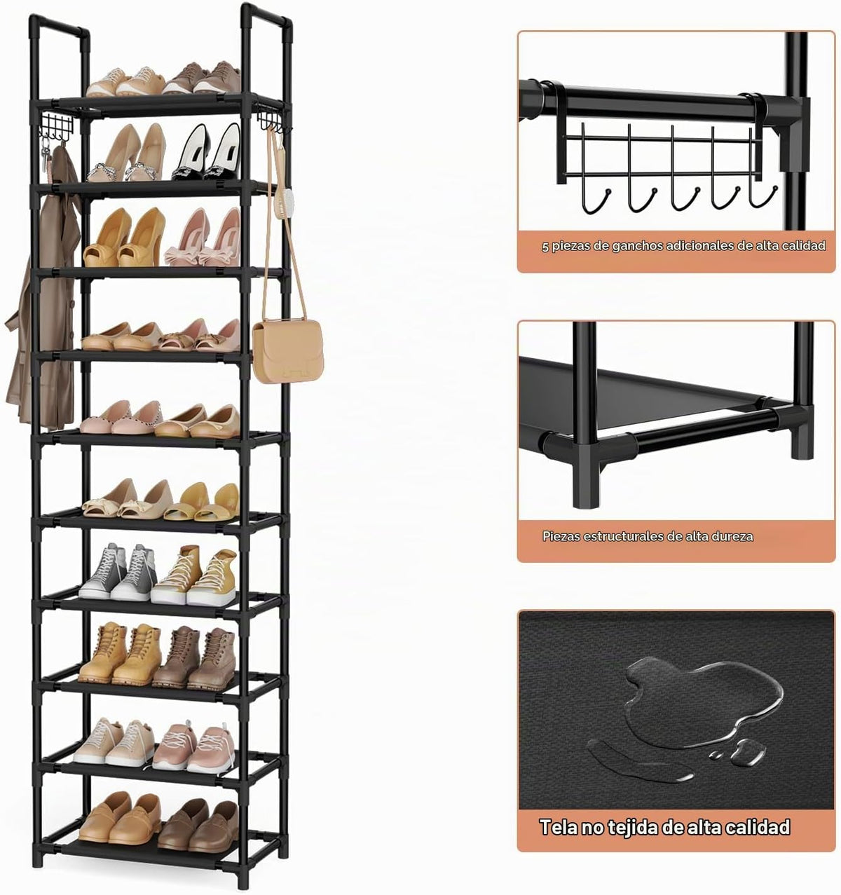 LANTEFUL Zapatero de 10 Niveles, 25 Pares, Organizador de Zapatos A...