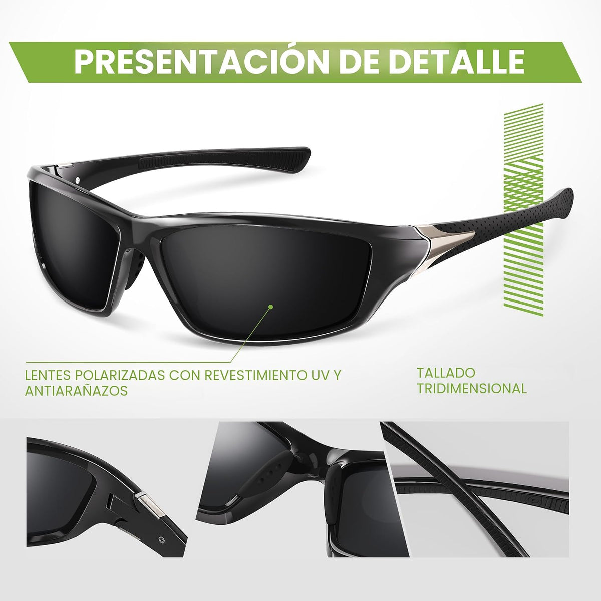 Foliful Paquete de 3 lentes de sol deportivos polarizados para homb...