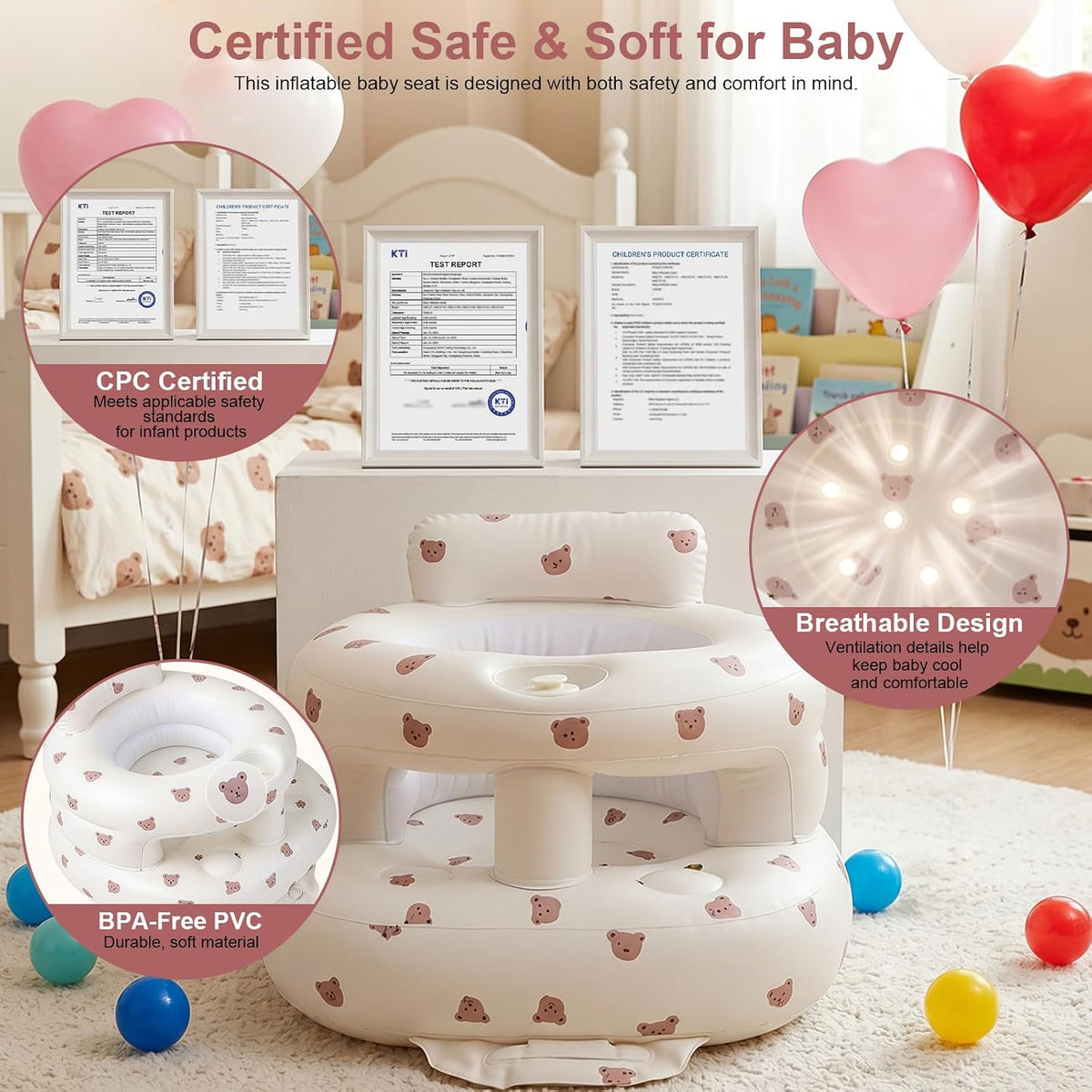 Asiento inflable para bebé de 3 a 36 meses, silla de bebé con cerca...