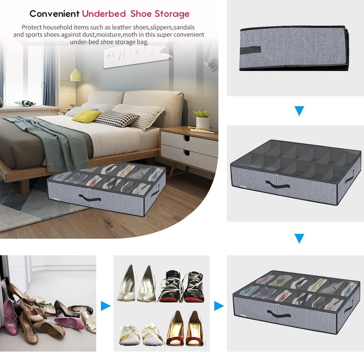 Onlyeasy Organizador grande de zapatos debajo de la cama (6 a 12 pa...