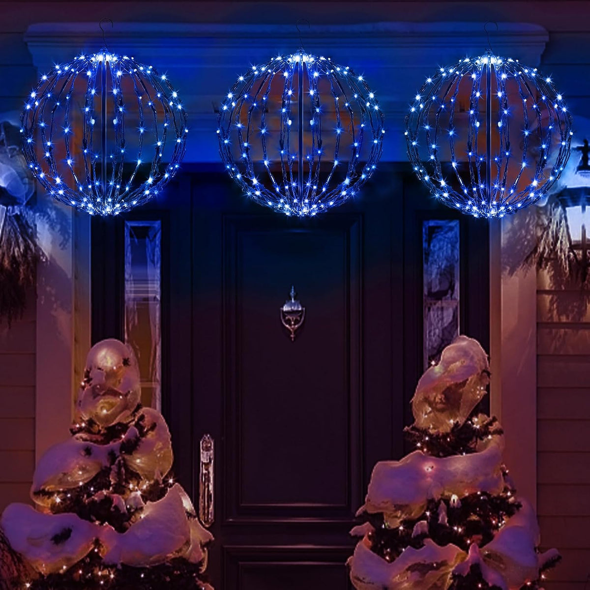Paquete de 3 bolas de luz de Navidad, decoración de esfera plegable...