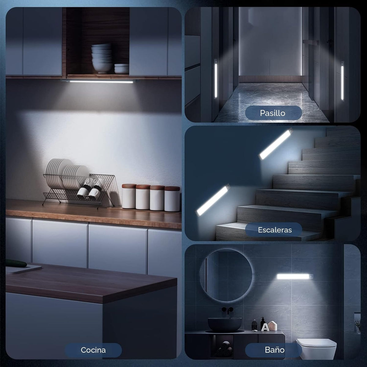 Iluminación para debajo del gabinete, luz recargable con sensor de...