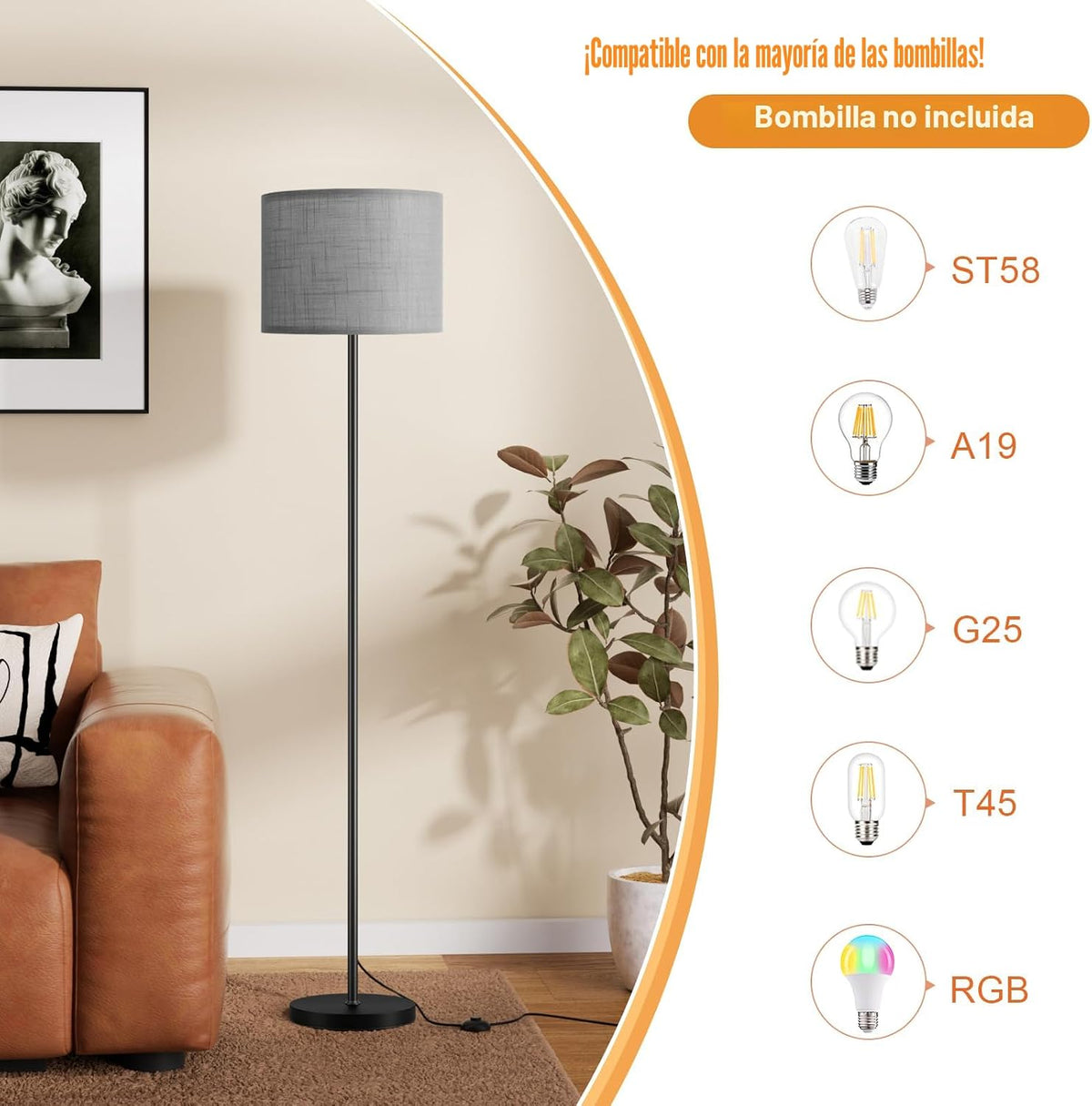 Ambimall Lámpara de pie moderna de 60 pulgadas con pantalla, lámpar...