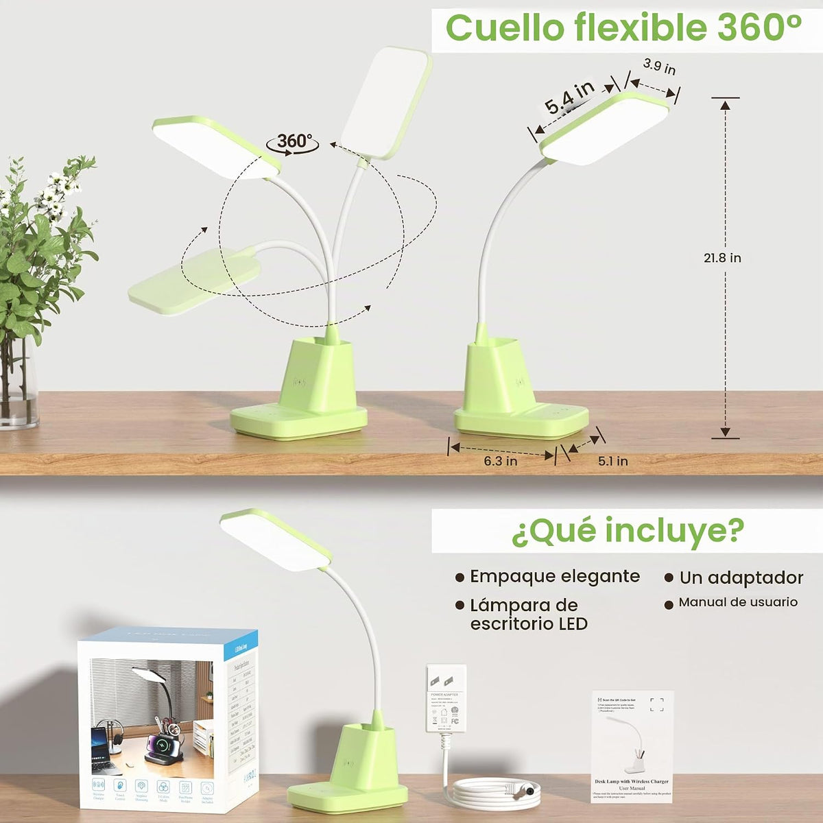Sailstar Lámpara de escritorio LED con carga inalámbrica de 10 W y...