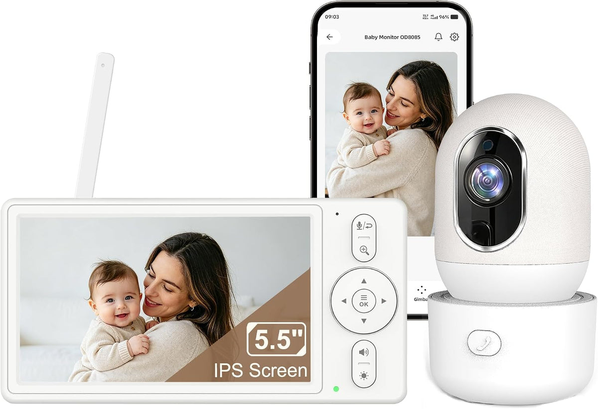 OKAIDI Monitor de bebé inteligente WiFi IPS HD de 5,5 pulgadas con...