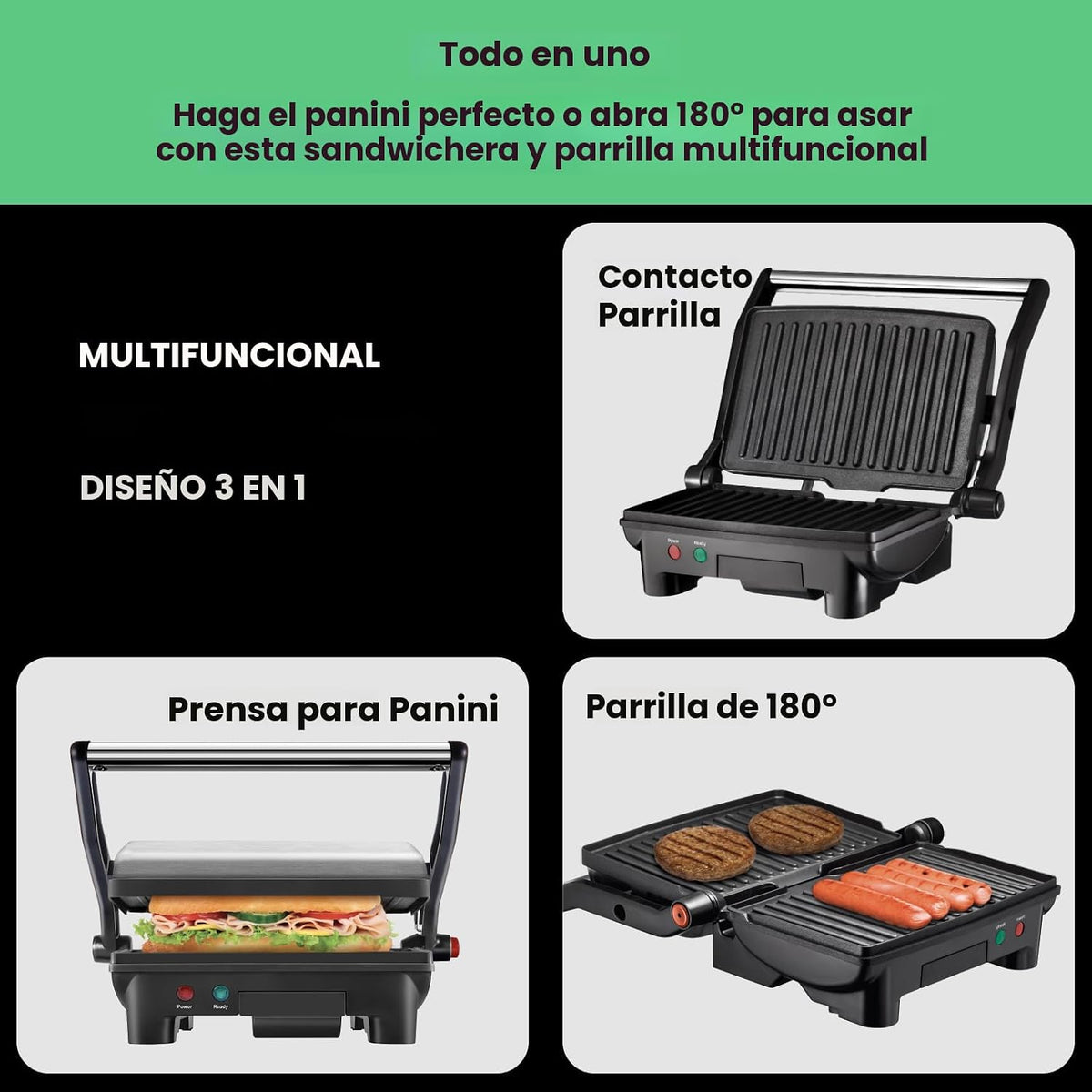 Chefman Panini RJ02-180 parrilla de presa y sandwichera gourmet con...