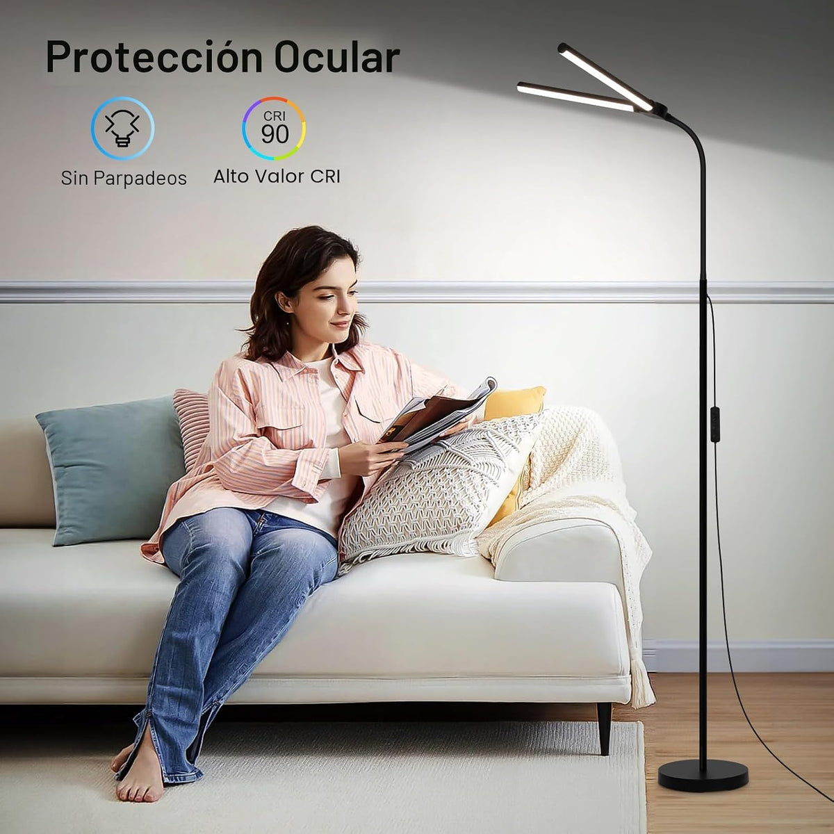 Lámpara de pie LED, lámpara de pie de lectura brillante de 18 W\/20...