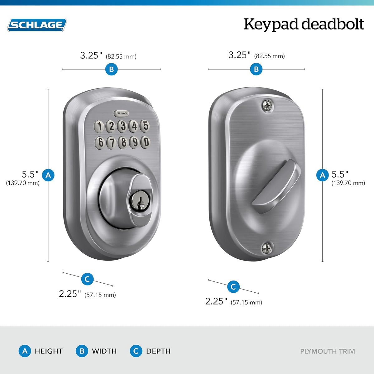 Schlage - Cerradura electrónica para teclado, borde Plymouth, cromo...