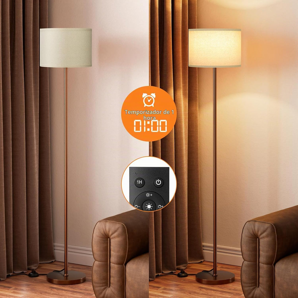 Ambimall - Lámpara de pie para sala de estar, con control remoto y...