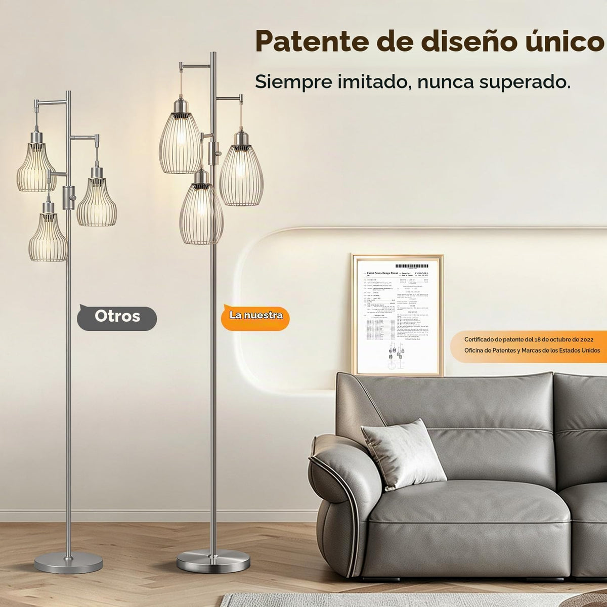 Nintiue Lámpara de pie regulable, 3 bombillas LED Edison de 800 lm...