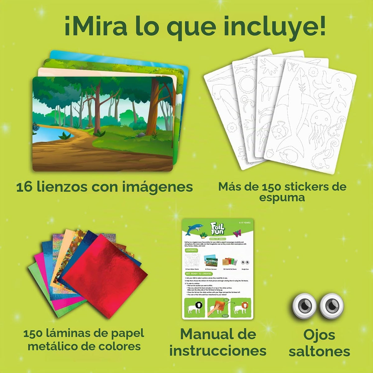 Skillmatics Foil Fun Animals Mega Pack, kit de arte de aluminio, re...