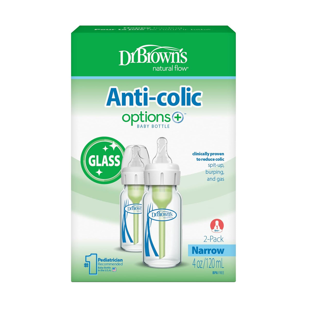Dr. Brown's Anti-Colic Options+ - Biberón de vidrio estrecho |...