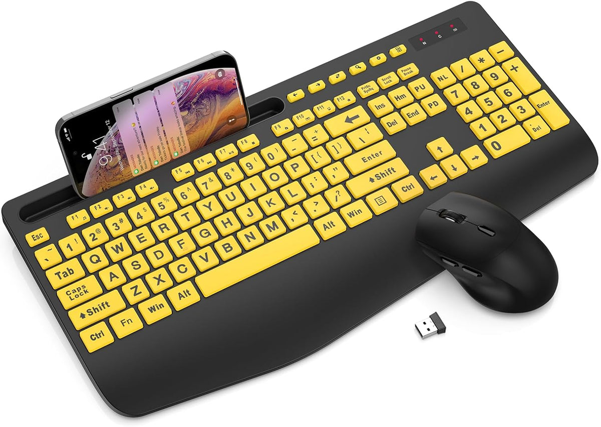 Combo de teclado y mouse inalámbricos: teclado ergonómico de impres...