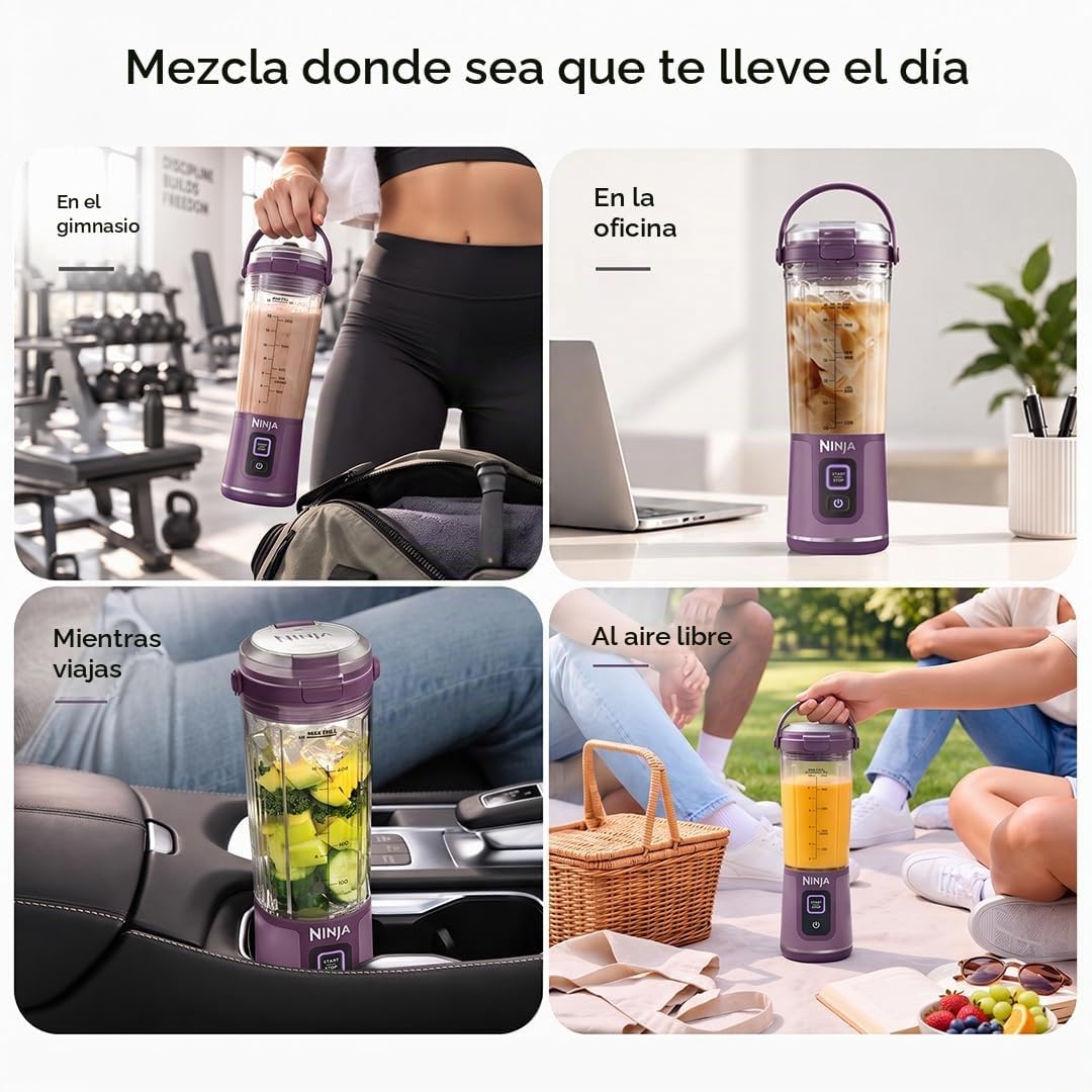 Ninja BC151PR Blast - Licuadora portátil, inalámbrica, recipiente d...