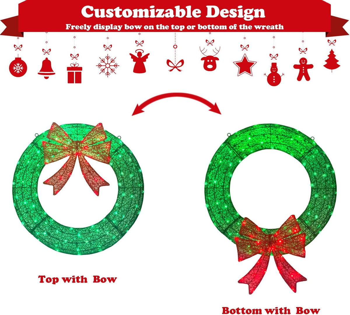 Corona de Navidad Iluminada para Decoraciones Exteriores, Corona de...