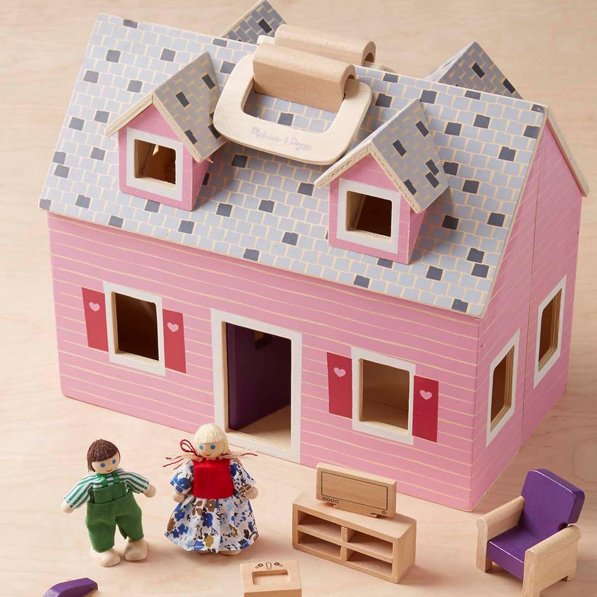 Casa de muñecas de madera Fold and Go de Melissa & Doug con 2 m...