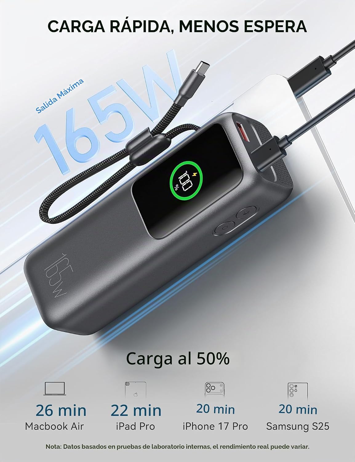 citicr Banco de energía portátil 27000mAh 165W cargador rápido con...