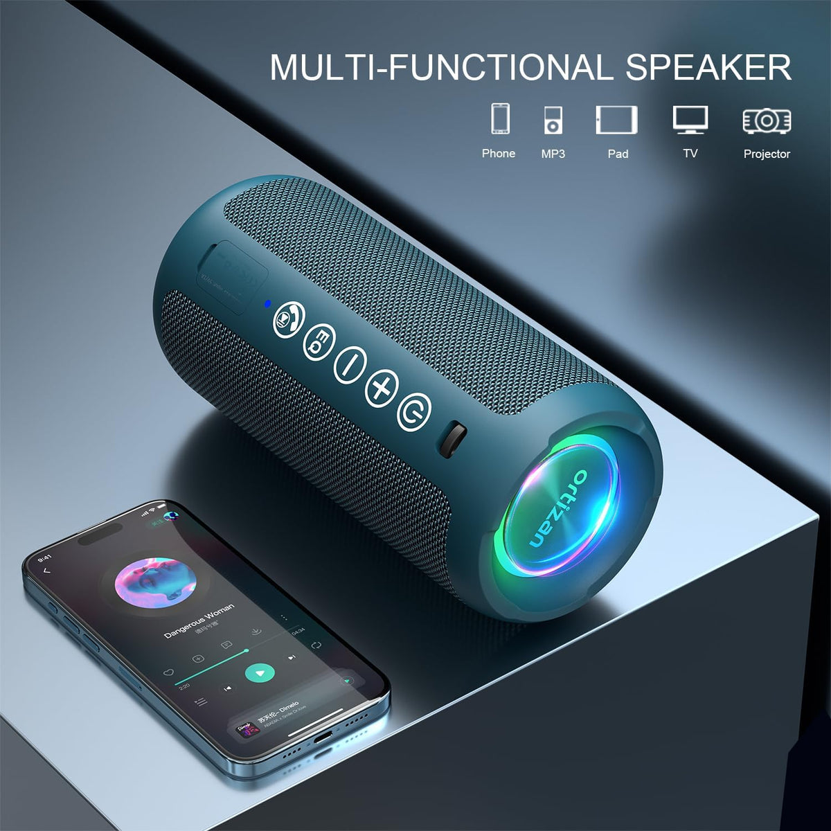Ortizan Altavoz Bluetooth portátil, impermeable IPX7, inalámbrico,...