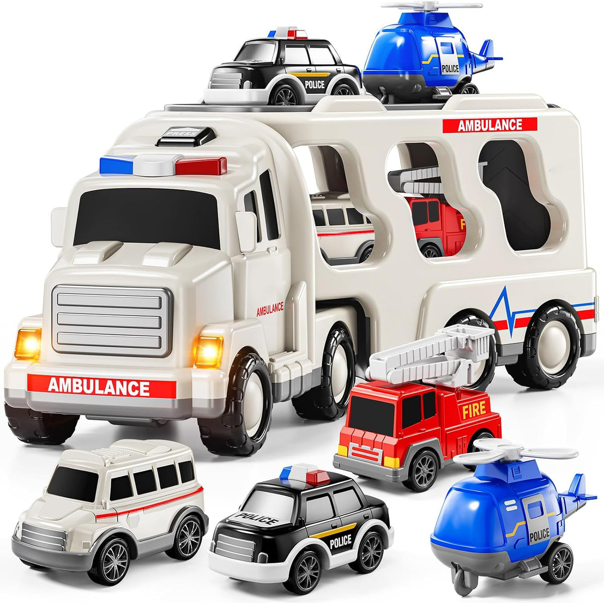 JUKUDAHU Vehículo de Juguete de Ambulancia de Juego 5 en 1 Camiones...