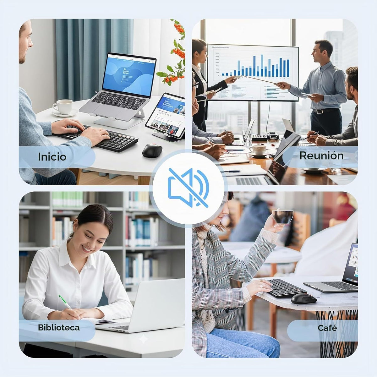 MEETION Combo de teclado y mouse Bluetooth, multidispositivo silenc...