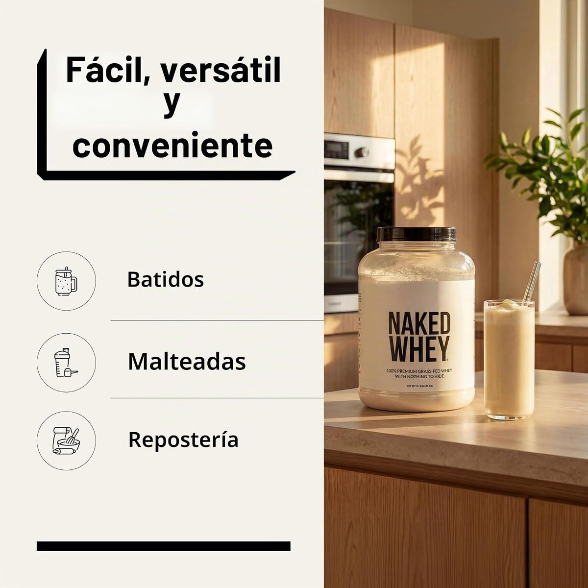 NAKED Whey - Polvo de proteína de suero de leche sin sabor de 5 lib...