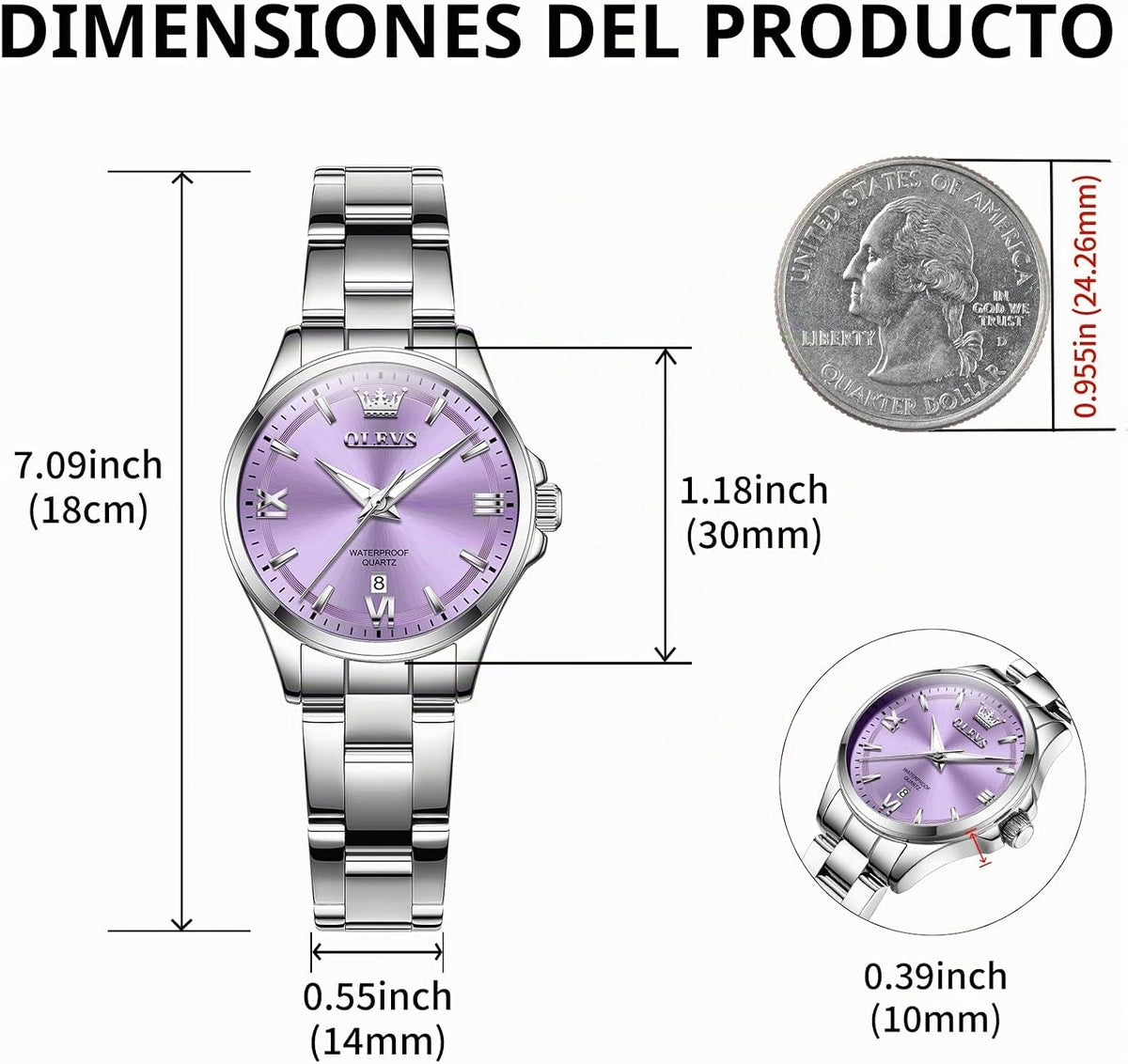 OLEVS Reloj Mujer Reloj Analógico Luminoso Vestido de Acero Inoxida...