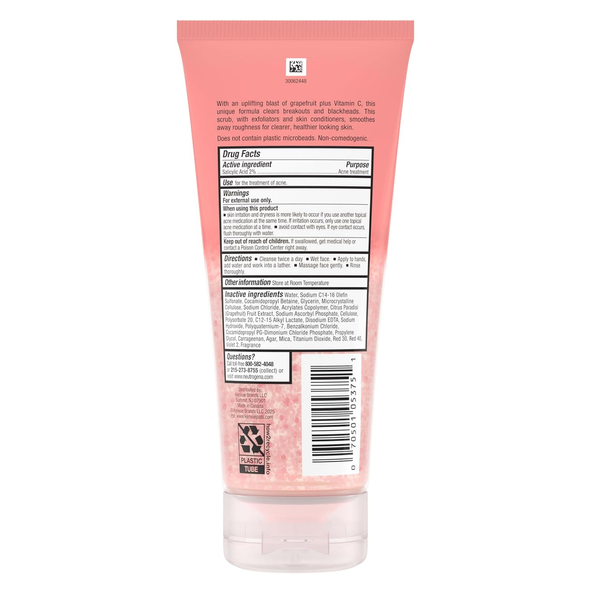 Neutrogena Lavado de cara de acné de pomelo rosa sin aceite con vit...