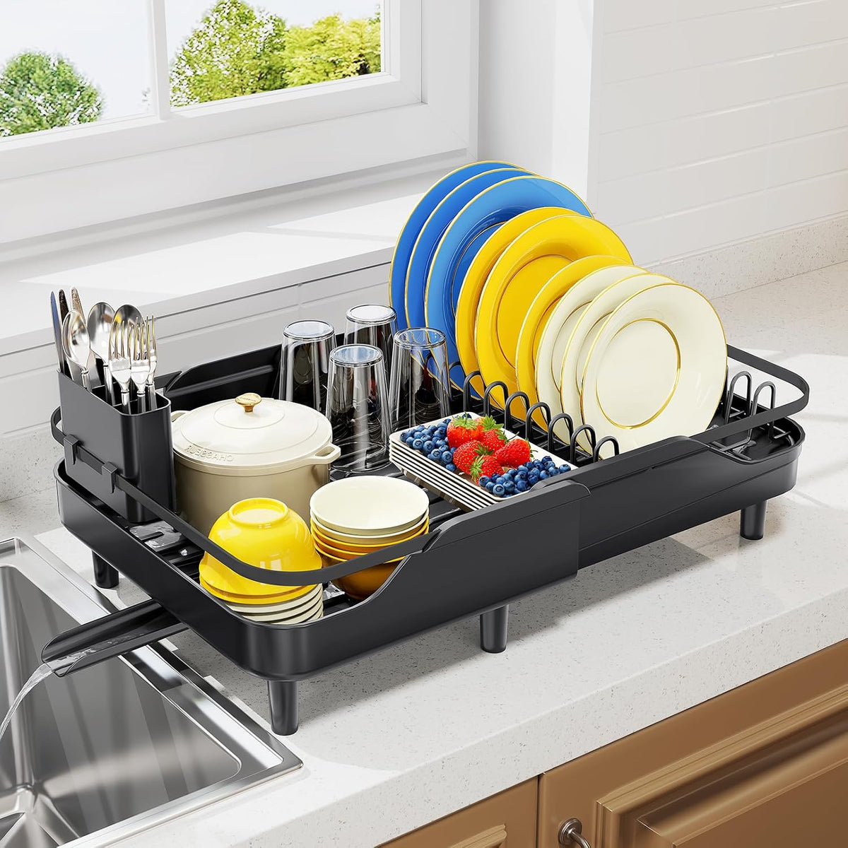 Urackify Escurridor de platos expandible para encimera de cocina pe...