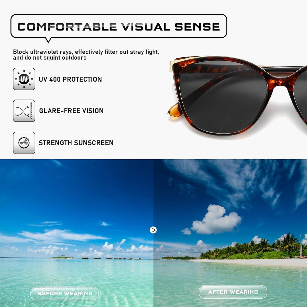Colrea Gafas de Sol Modernas con Forma de Ojo de Gato para Mujer, E...