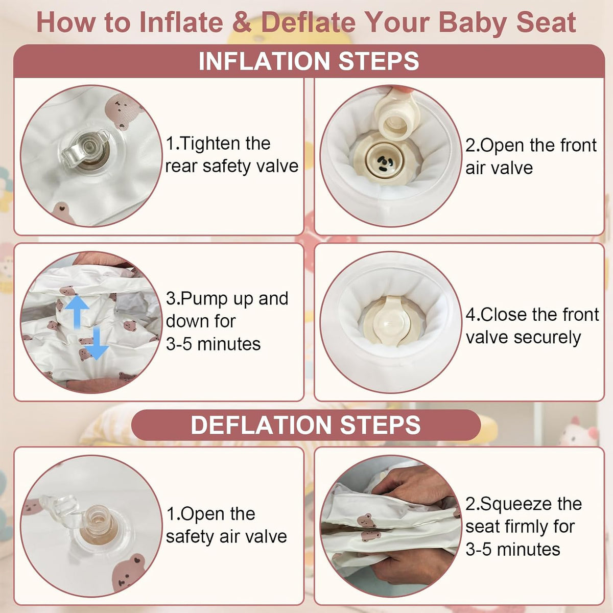 Asiento inflable para bebé de 3 a 36 meses, silla de bebé con cerca...