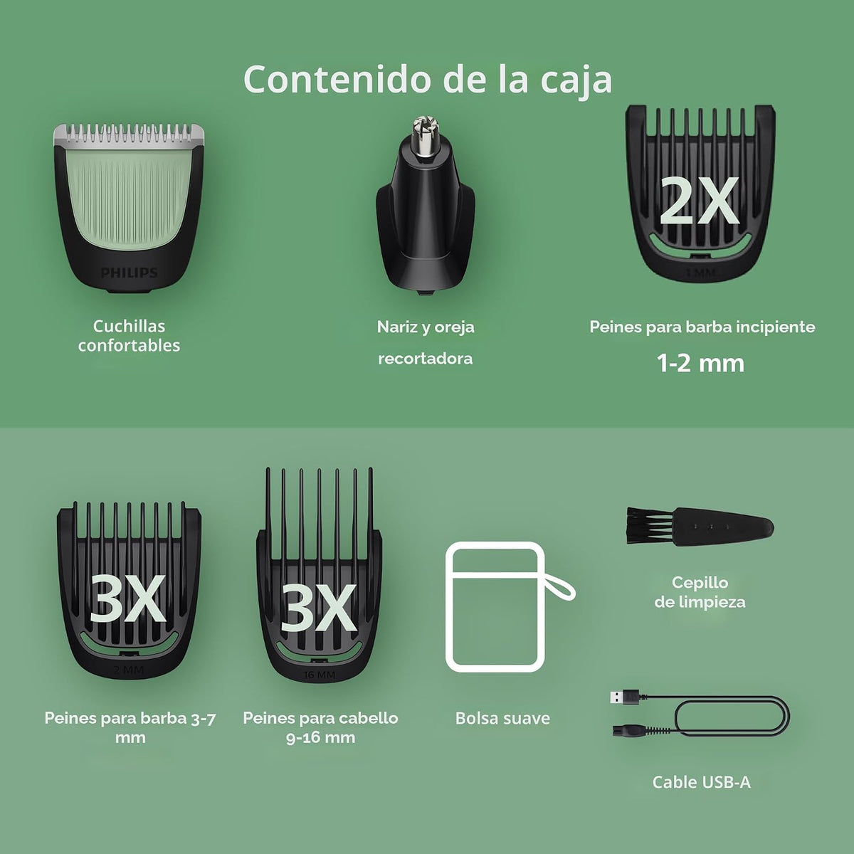 Recortadora Philips Norelco All-in-One 3000 13 en 1, rostro y cabel...