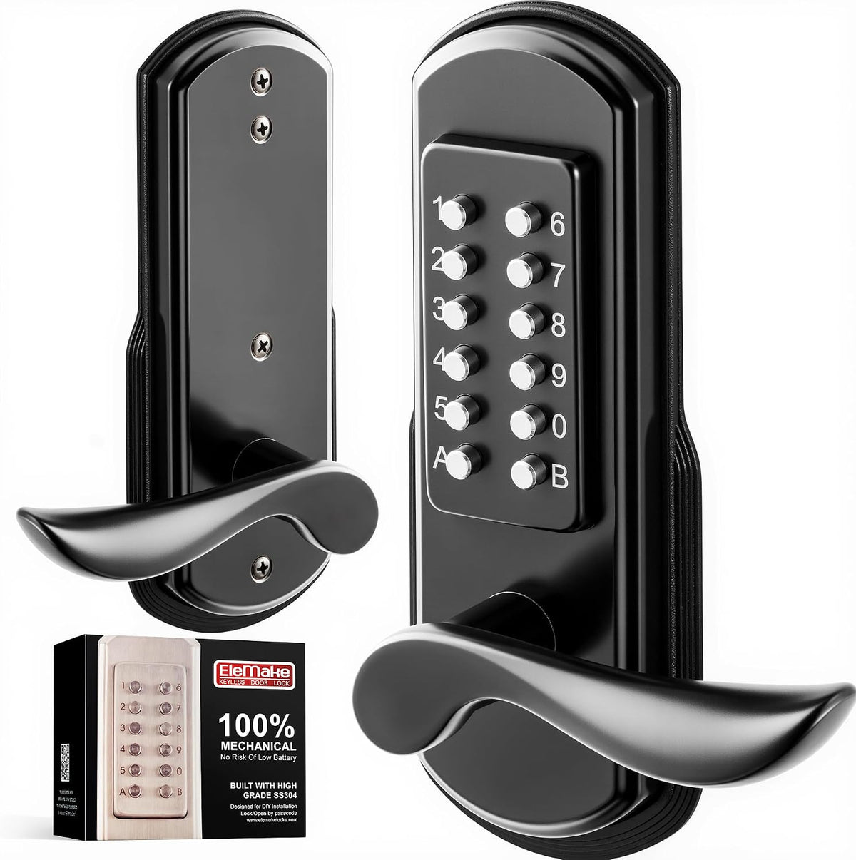 Elemake Cerradura de puerta sin llave con teclado, cerradura de pue...