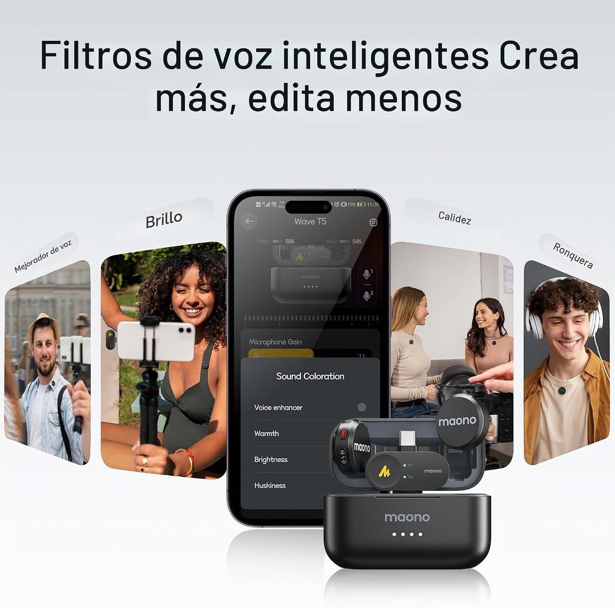 Micrófono Lavalier inalámbrico MAONO Wave T5 para teléfono Android...