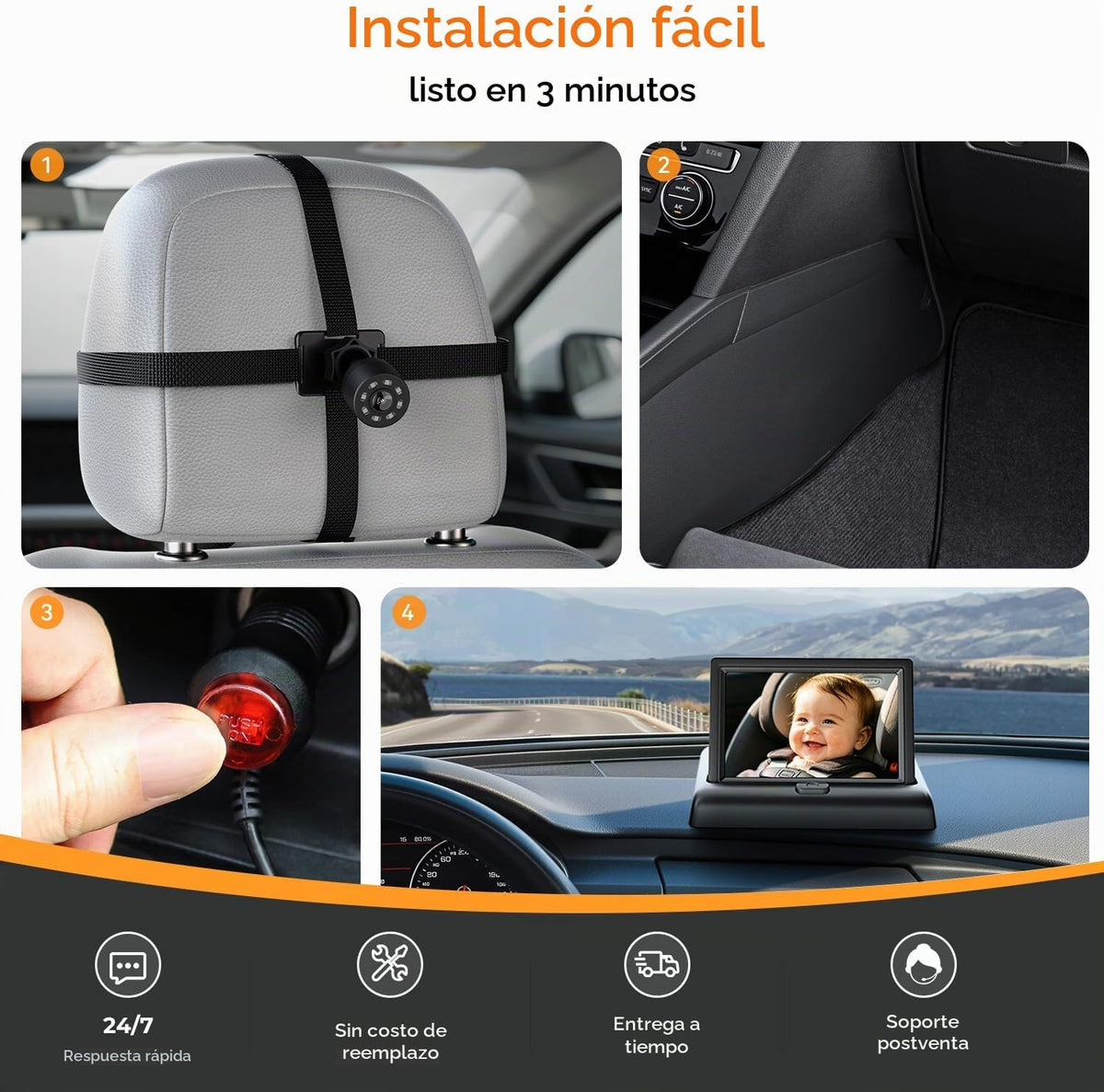 Itomoro - Cámara de coche para bebé, fácil instalación, visión clar...