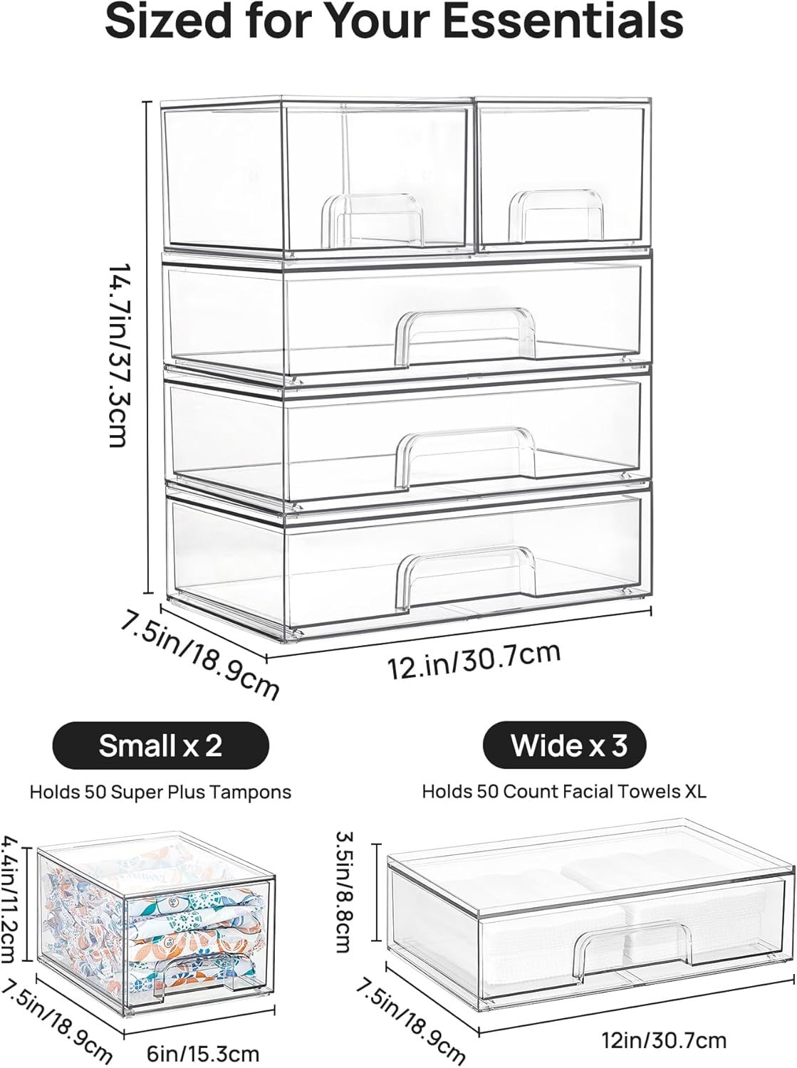 Vtopmart Juego de 5 cajones de almacenamiento apilables transparent...