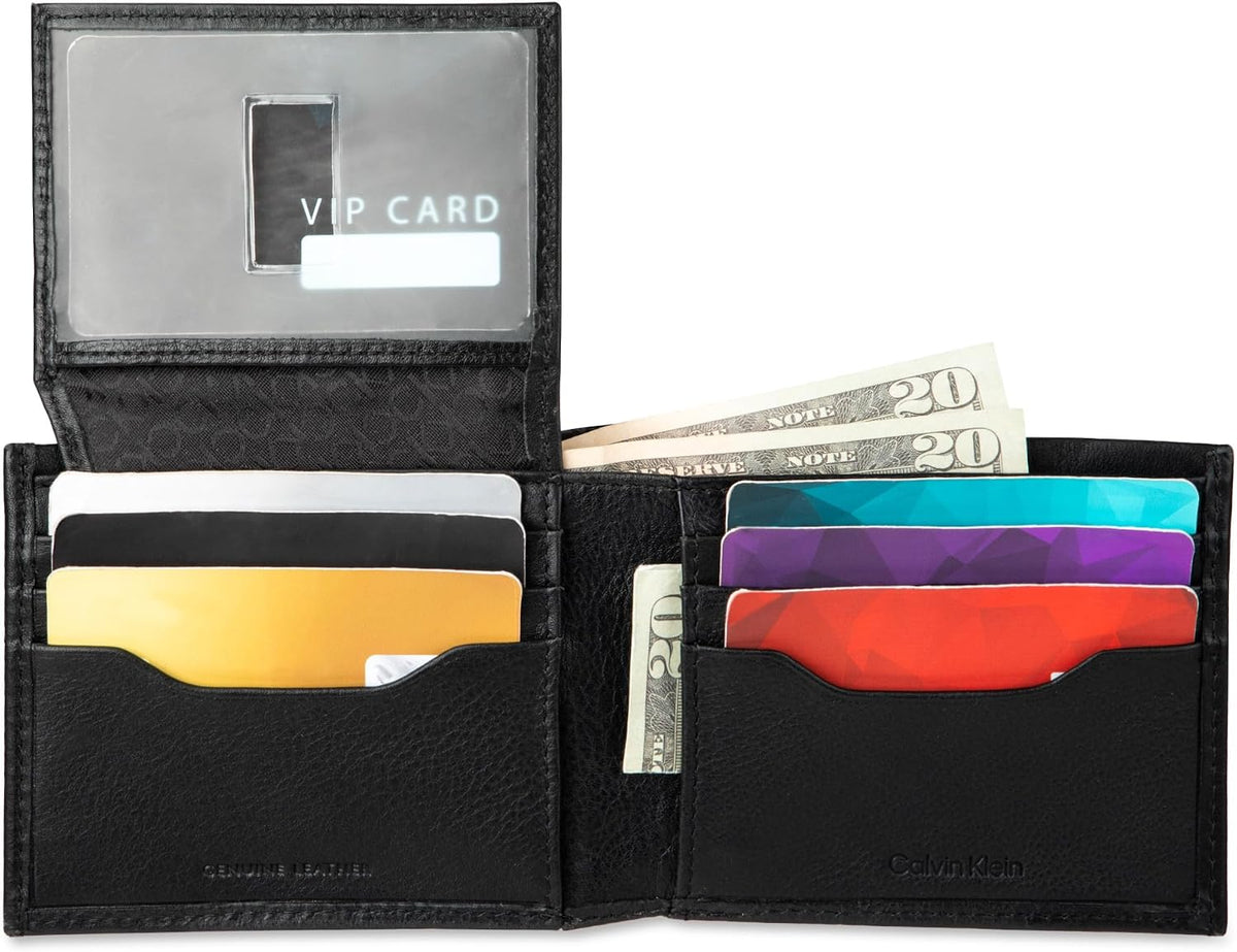 Calvin Klein Billetera plegable minimalista de cuero RFID para homb...