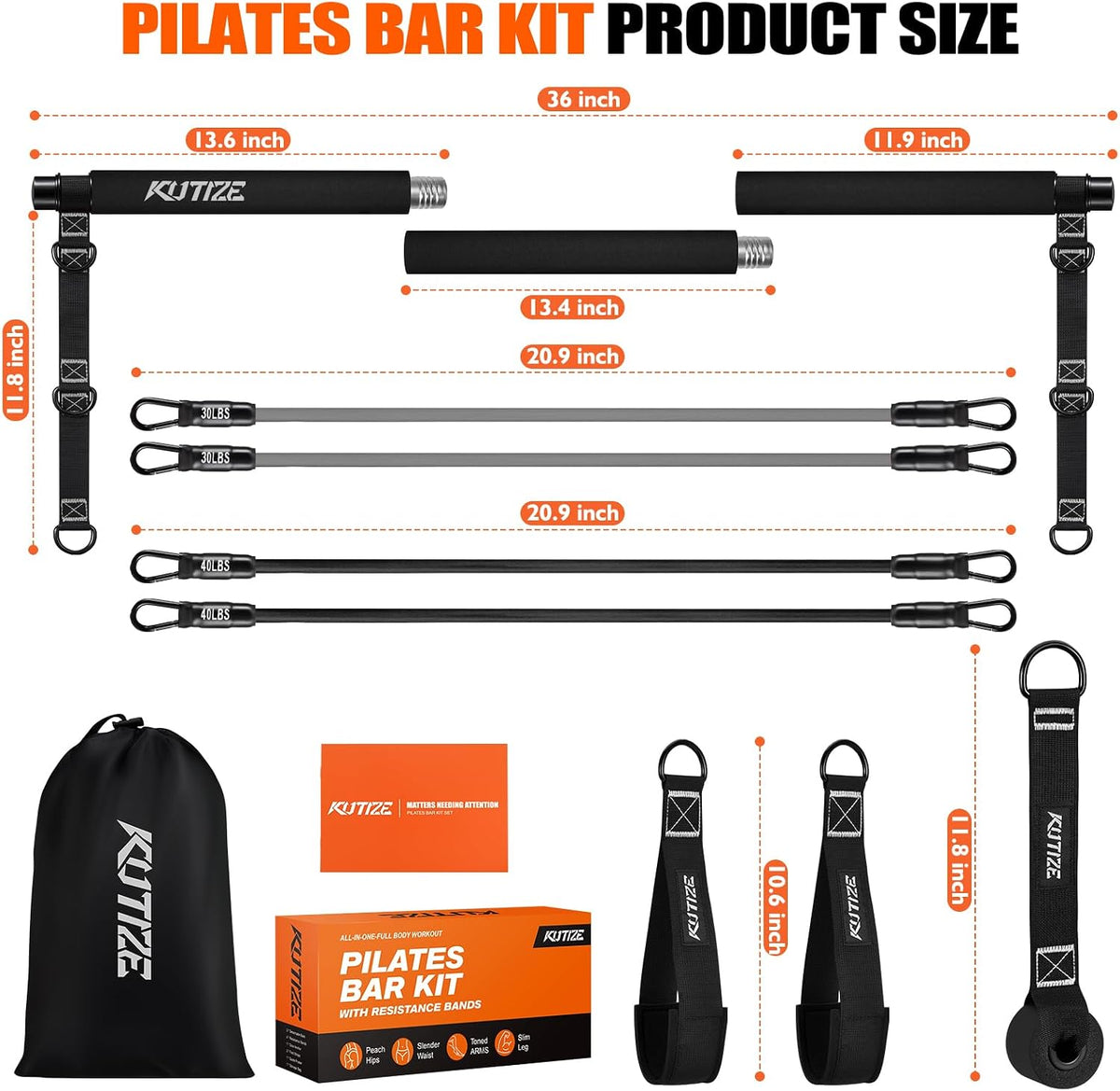 KUTIZE Kit de barra de pilates con bandas de resistencia, equipo de...