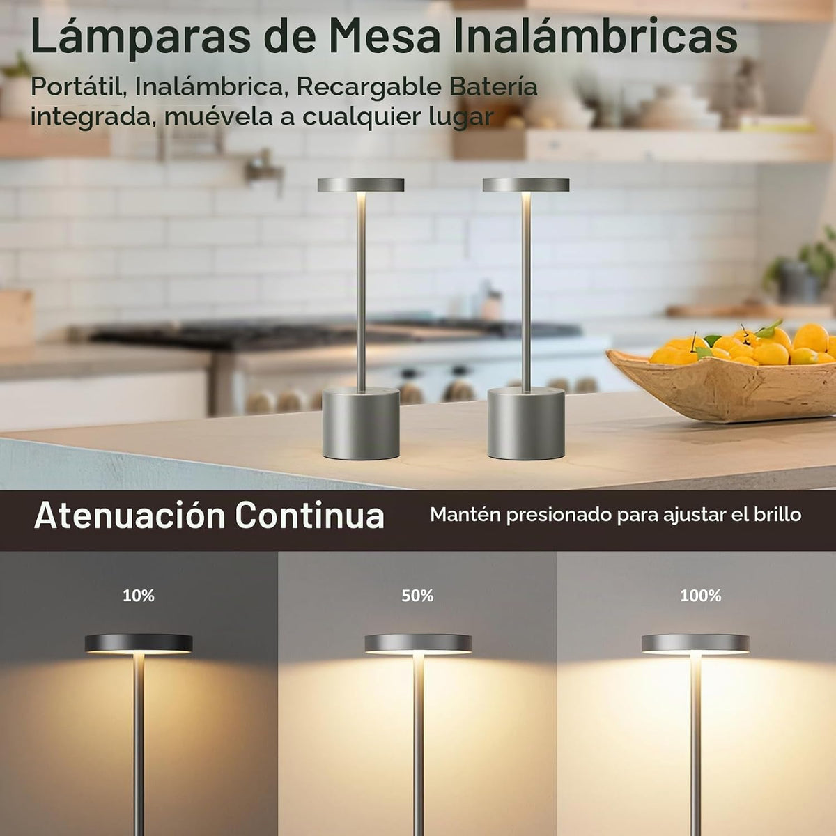 Kakanuo - Juego de 2 lámparas recargables inalámbricas en gris, con...