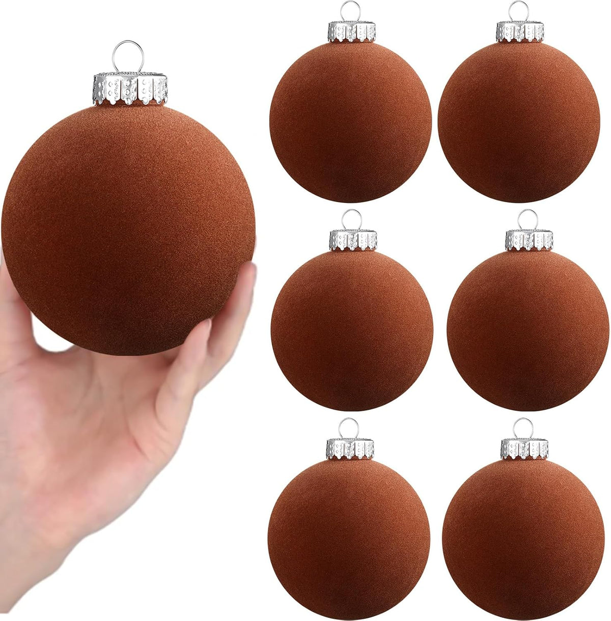 6 adornos grandes de terciopelo de Navidad de 4 pulgadas | Bolas co...
