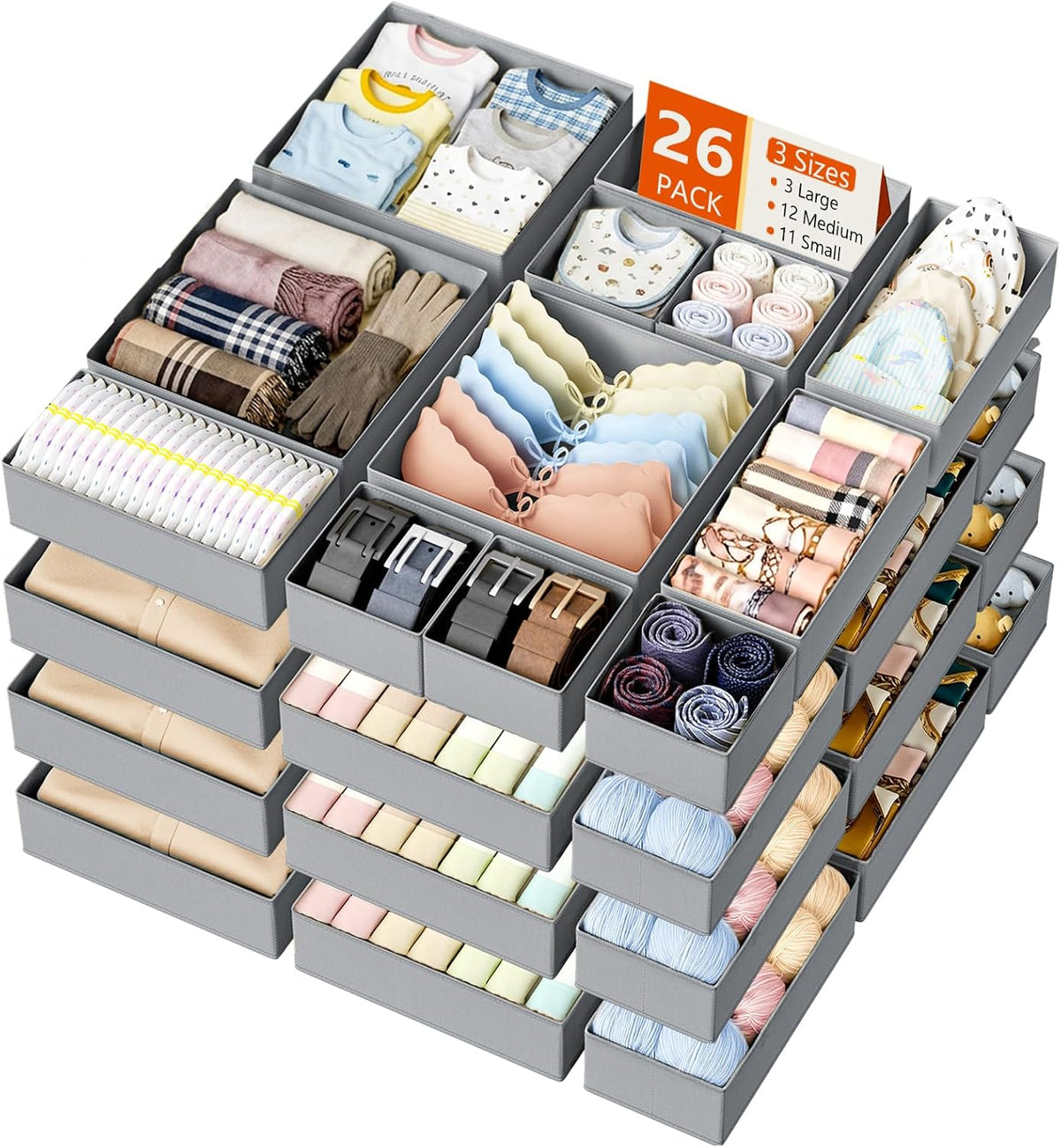 DIMJ Organizador de cajones para almacenamiento de ropa, paquete de...