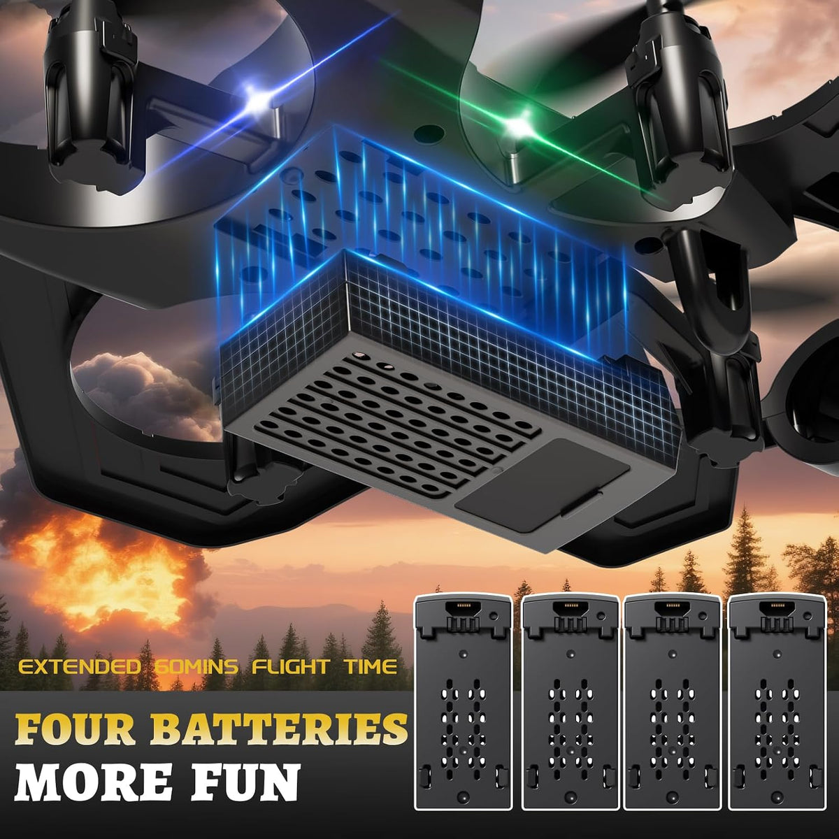 4DRC Aviones RC para niños y adultos, color negro, 4 baterías con e...