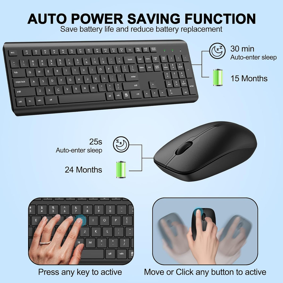 Combo de teclado y mouse inalámbricos, teclado ergonómico silencios...