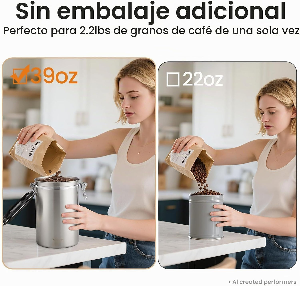 Recipiente de café Veken, 39 oz, 2,2 libras, recipiente hermético g...