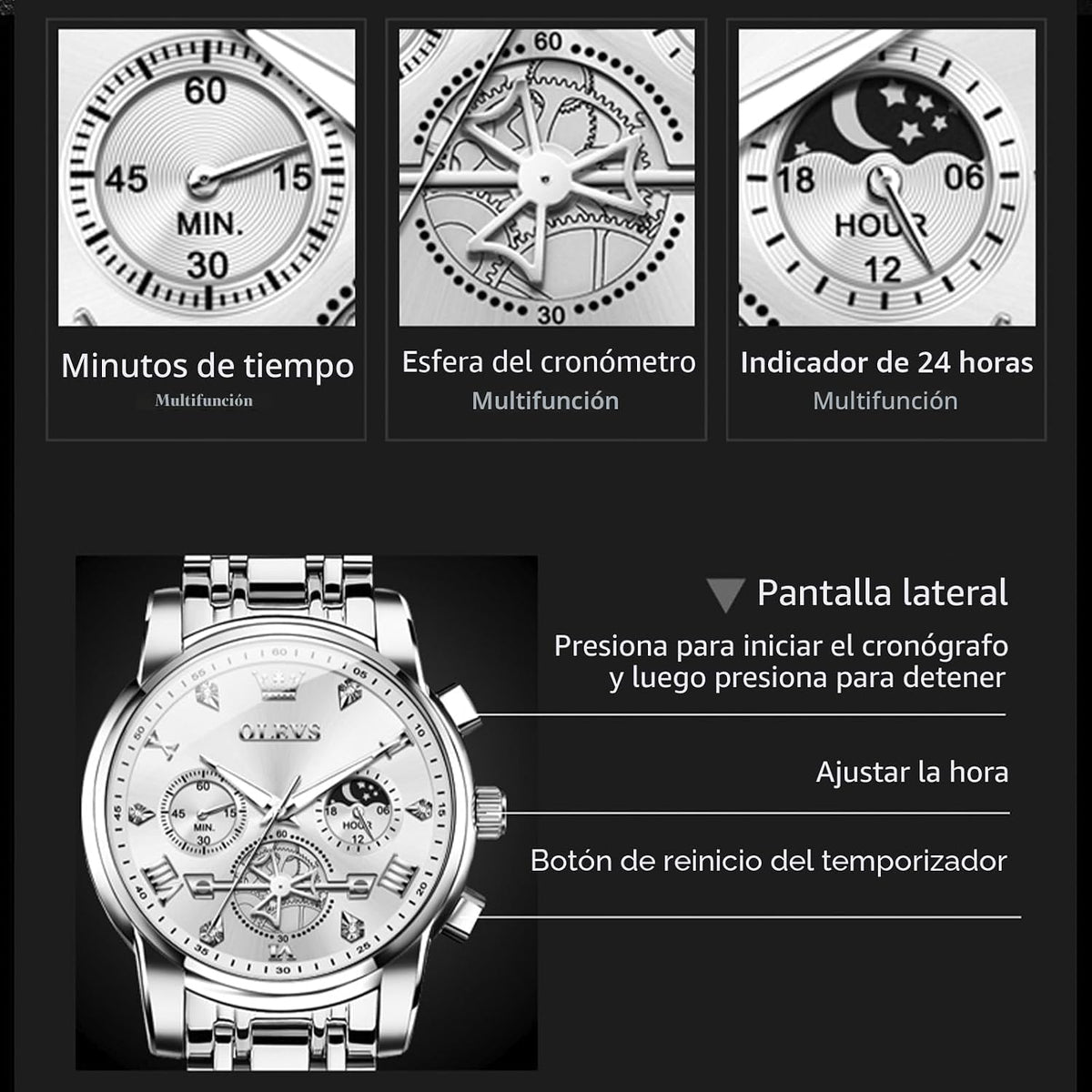 OLEVS Relojes para hombre, resistente al agua, de lujo, gran cara,...